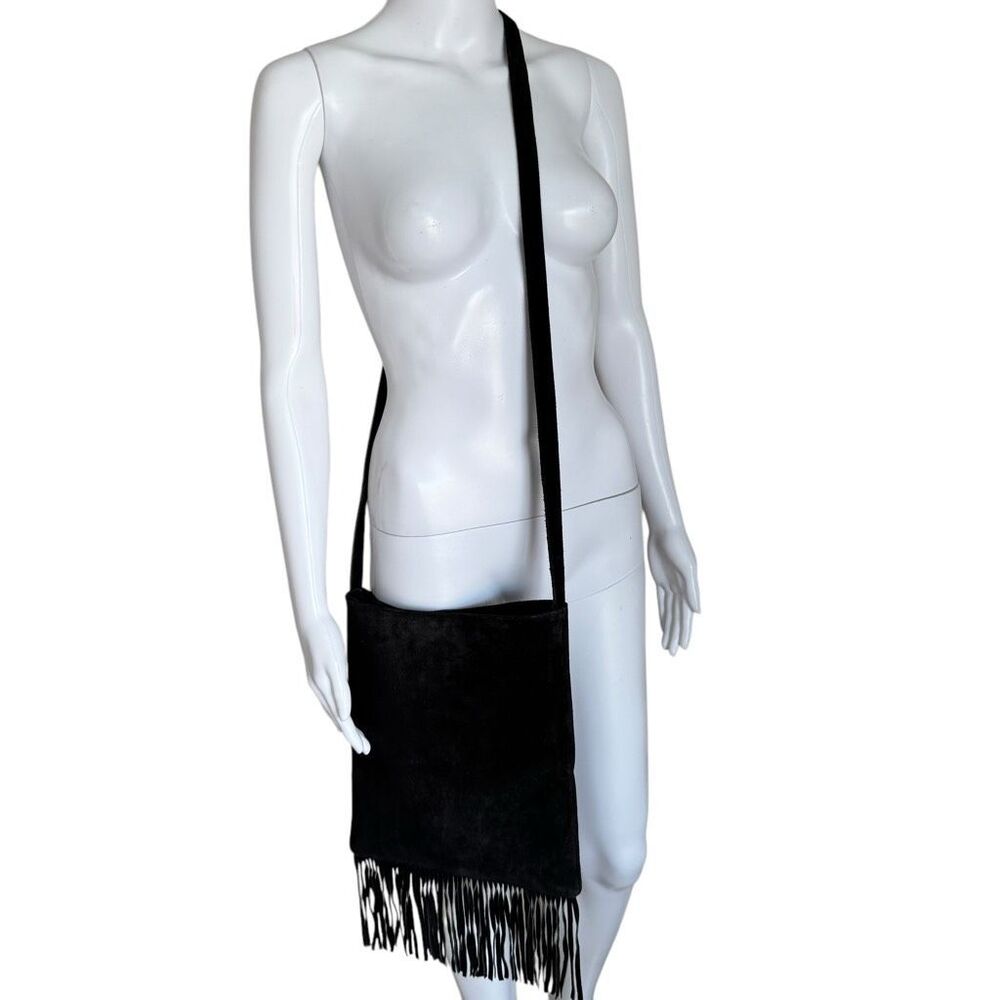 Black Suede Fringe Crossbody Bag Purse